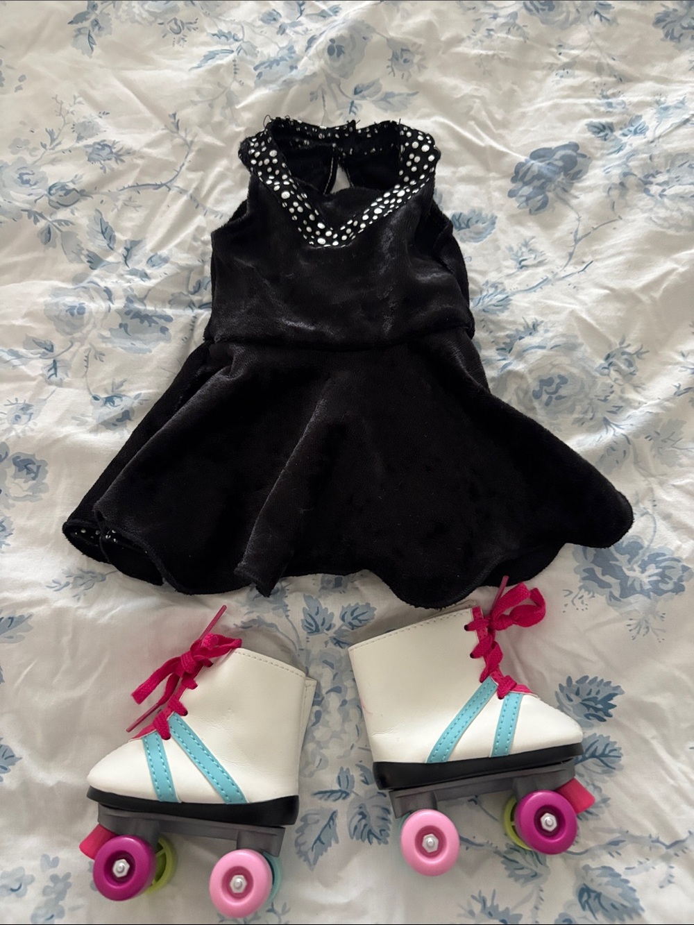 American Girl Black Polka Collar Skating Dress with White Roller Skates